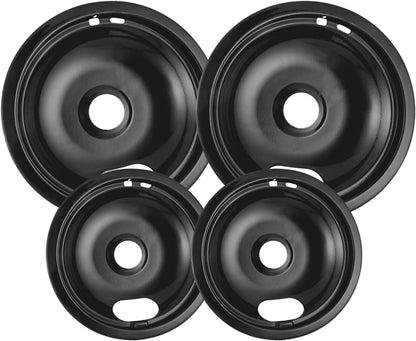 Whirlpool 4-Pack Black Drip Pans - Compatible Replacement for Kenmore Stove Tops | 2 x 6" & 2 x 8" Sizes