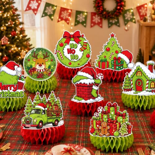 Christmas Honeycomb Centerpieces Set - 9 Holiday Table Decorations