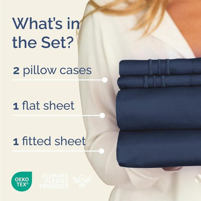 Cal King Size Sheet Set by Hotel Luxury | 4-Piece Comfy, Breathable & Cooling Bedding - Deep Pockets, Soft, Wrinkle-Free - Navy Blue