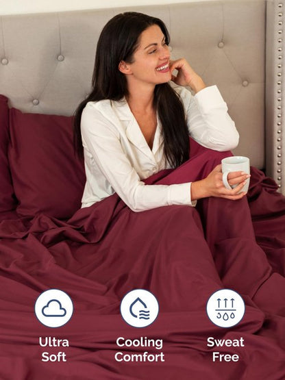 Extra Deep Twin XL Fitted Sheet - Hotel Luxury Single Fitted Sheet Only - Easily Fits 18 inch to 24 inch Mattress - Ultra Soft, Wrinkle & Fade Free w/Extra Deep Pocket - Breathable & Comfy - Burgundy
