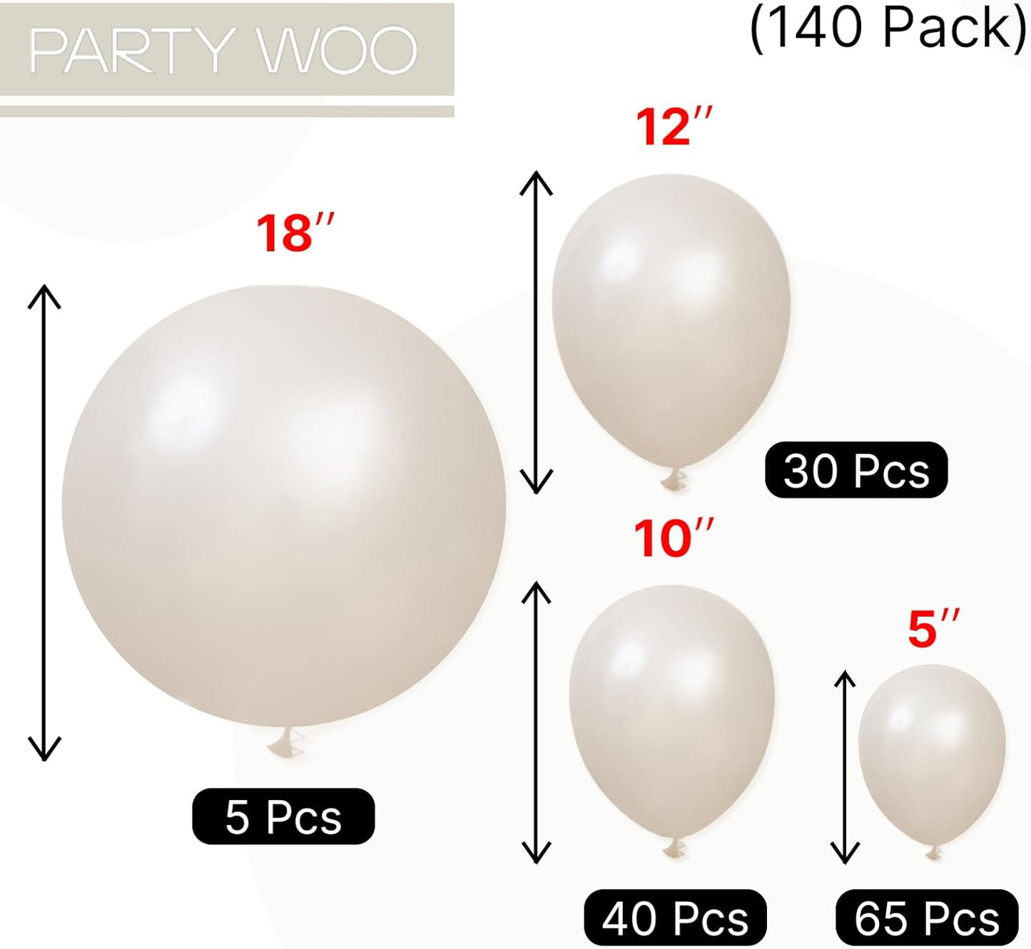 PartyWoo Pearl Beige Balloons - 140-Piece Set in Various Sizes for Elegant Wedding & Party Decor | Off-White, Sand, Cream, Ivory