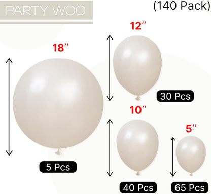 PartyWoo Pearl Beige Balloons - 140-Piece Set in Various Sizes for Elegant Wedding & Party Decor | Off-White, Sand, Cream, Ivory