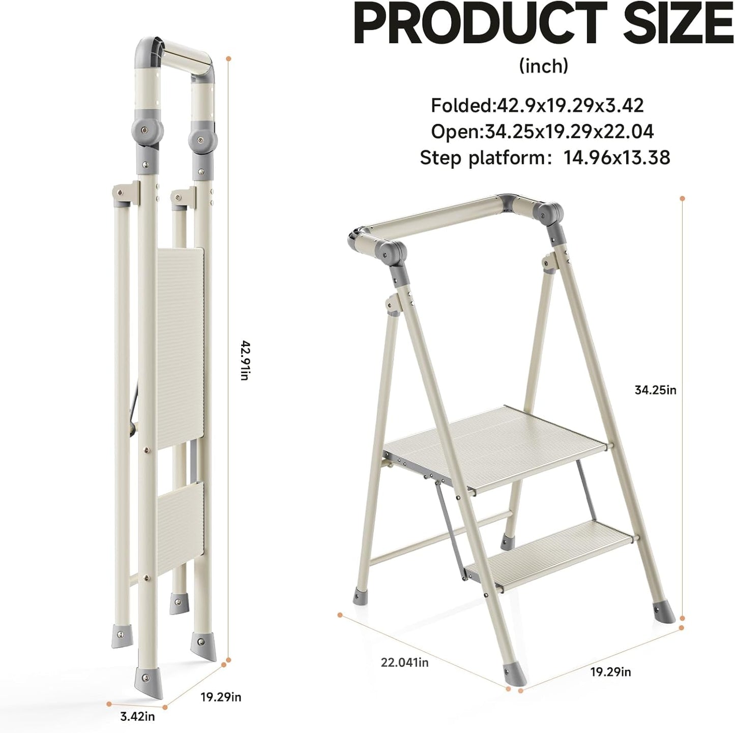 UNICOO Foldable Toddler Tower - 2-Step Kids Step Stool with Safety Rail | Compact Design for Home Use
