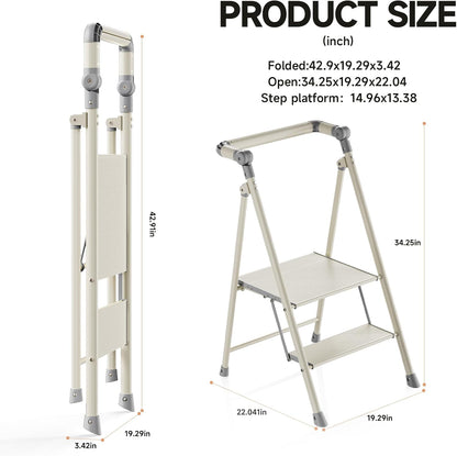 UNICOO Foldable Toddler Tower - 2-Step Kids Step Stool with Safety Rail | Compact Design for Home Use