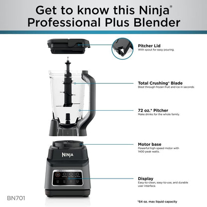 Ninja Professional Plus Blender - Max Power Smoothie & Frozen Drink Maker | 1400W, 72oz Pitcher, Dark Grey