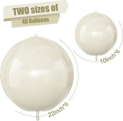 Skiennix 12Pcs Cream White Round Foil Balloons - 22" & 10" Mylar Ivory Balloons for Boho Weddings & Parties