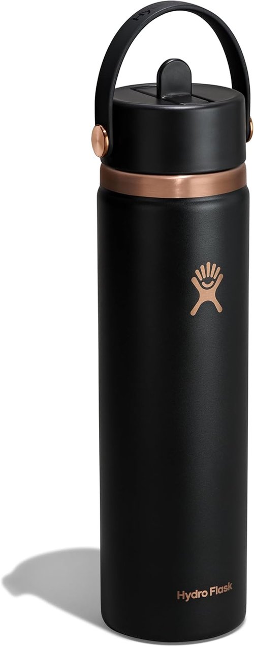 Hydro Flask Water Bottle - Insulated Stainless Steel with Wide Straw Lid | 24 Oz Black Arc, Leakproof