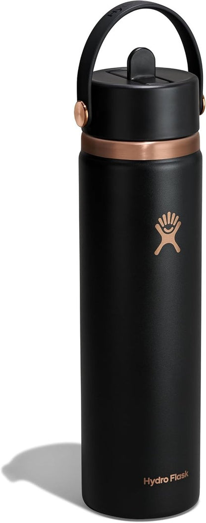 Hydro Flask Water Bottle - Insulated Stainless Steel with Wide Straw Lid | 24 Oz Black Arc, Leakproof