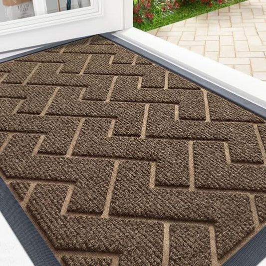 OLANLY Front Door Mat Indoor Outdoor Entrance, Waterproof All-Season, All-Weather Doormat, Sturdy Natural Rubber, Easy Clean Patio Porch Entryway Mat, Herringbone Brick (Dark Brown, 71x47)