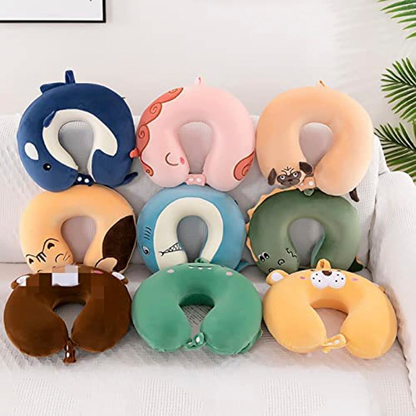 Travel Pillow Memory Foam Head Support Pillows Animal U Shaped Neck Pillow Attachable Snap for Sleeping Car Travel Home Office (Dark Blue-Dolphin)