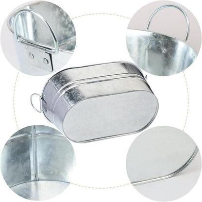 2 Pack Silvery Metal Ice Bucket with Handle, 3 Gallon Large Galvanized Bucket, Oval Beverage Tub, Wine Beer Drink Buckets, Drink Holder for Party, Cocktail Bar, Holiday, Party, Wedding