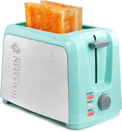 Holstein Housewares 2-Slice Toaster - Extra-Wide Slots, 7 Browning Settings, Compact Stainless Steel, Mint