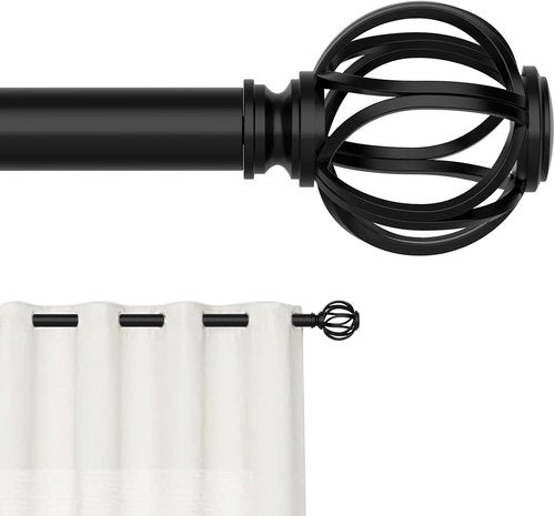 GXOACKJ Adjustable Curtain Rods - Black 5/8 Inch Drapery Rods for Windows 33 to 60 Inches | Elegant Twisted Cage Finials