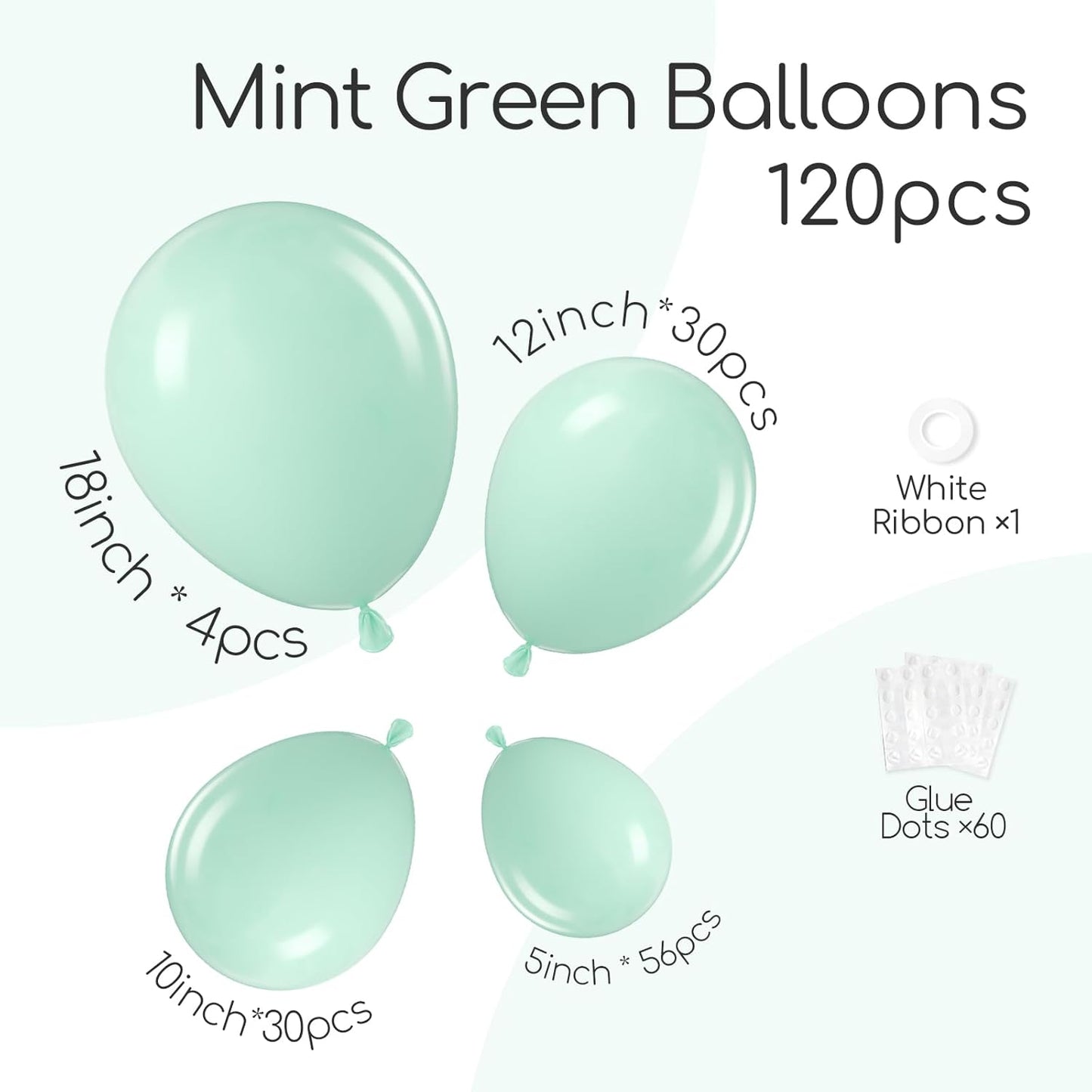 Skiennix Mint Green Balloon Set - 120 Latex Balloons in 5 Sizes for Birthday & Wedding Decor
