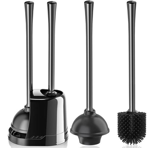 LOVLOY Toilet Plunger and Brush, Silicone Bowl Brush and Heavy Duty Toilet Plunger Set with Ventilated Holder, 2-in-1 Toilet Brush and Plunger Combo for 5.3-inch Toilet Drain Bathroom Cleaning
