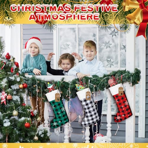 Christmas Stockings Bulk Set - Green, Red, White, 12 Pack, Cute Holiday Decor