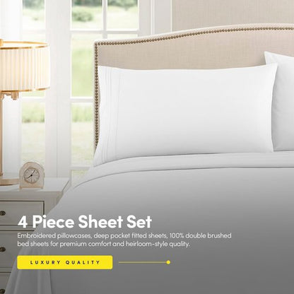 1500 Supreme Collection Twin Sheet Sets White - 3 Piece Bed Sheets and Pillowcase Set for Twin Mattress - Extra Soft, Elastic Corner Straps, Deep Pocket Sheets, Twin White