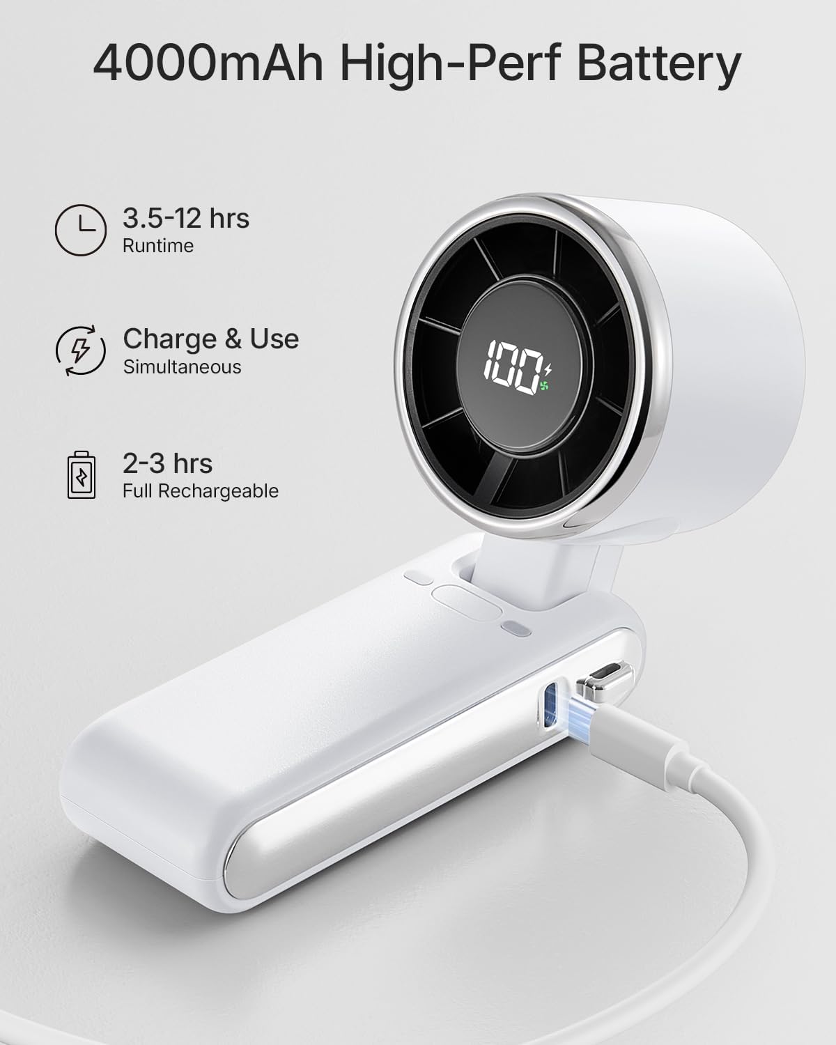 Skiennix Portable Handheld Turbo Fan - 5-Speed Rechargeable Mini Fan for Travel & Beach (White)