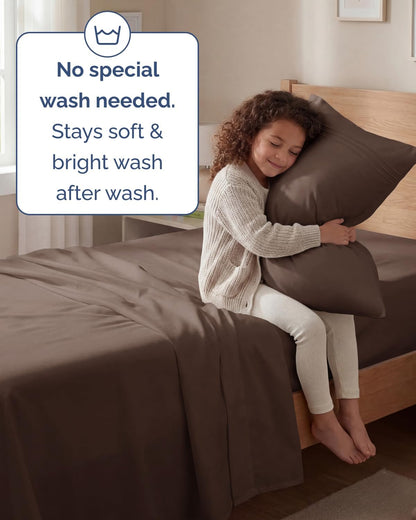 Skiennix Twin Size Sheet Set - Comfy Cooling Bed Sheets - Ultra-Soft, Deep Pockets, Wrinkle-Free - Brown