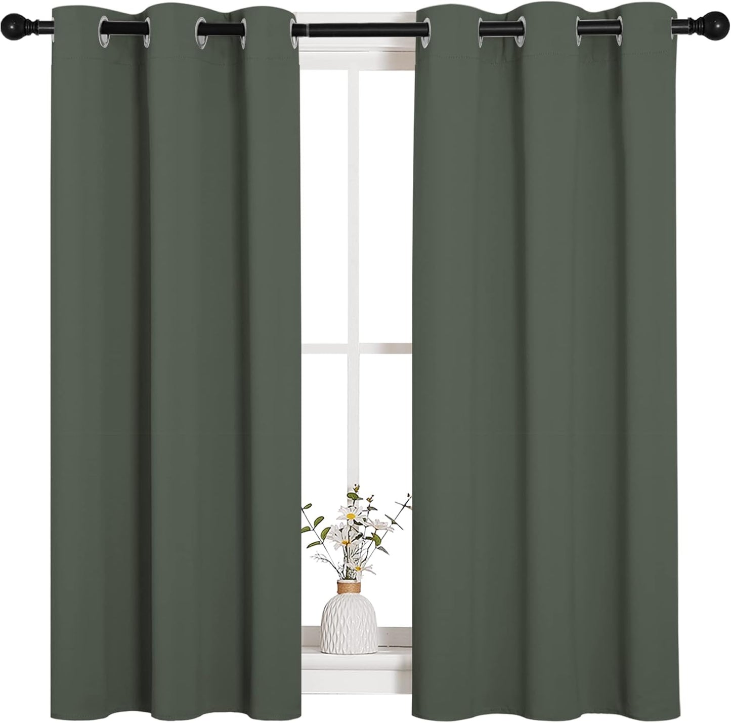 NICETOWN Blackout Curtain Panels - Thermal Insulated Grommet Top Drapes for Bedroom | 2 Panels, Dark Mallard, W34 x L45-Inch