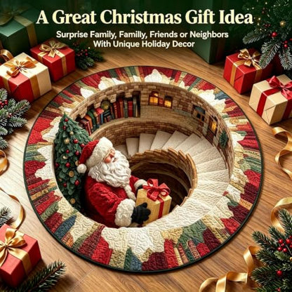 3D Optical Illusion Christmas Rug - Santa Vortex Round Floor Mat, 31.5 Inch Festive Decor