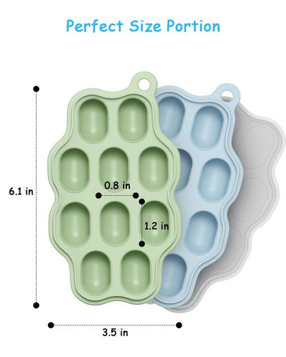 Heomoone Baby Food Freezer Tray with Lid 2 Pack, Silicone Baby Food Storage Containers, Breastmilk Popsicle Mold, Small Ice Cube Tray for Homemade Baby Food（Blue/Green）