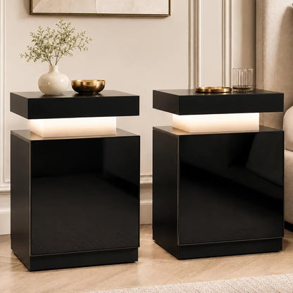 Nightstand Set of 2 with RGB LED Lights, Black – 17.7 inch Variation