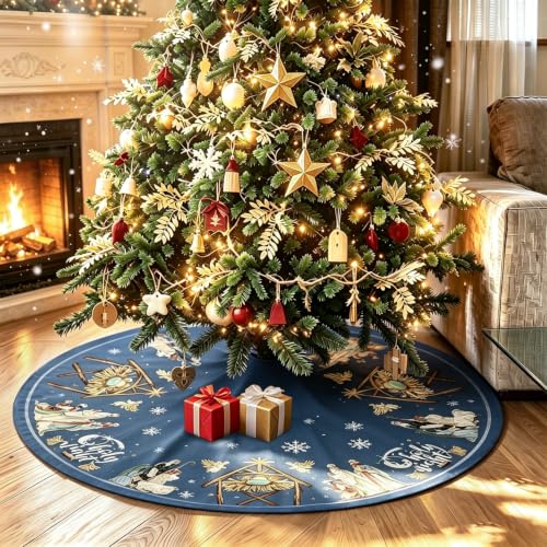Nativity Christmas Tree Skirt 48 Inch - Traditional Christian Holiday Decor