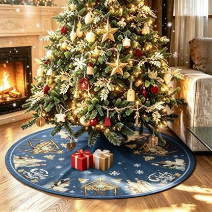 Nativity Christmas Tree Skirt 48 Inch - Traditional Christian Holiday Decor