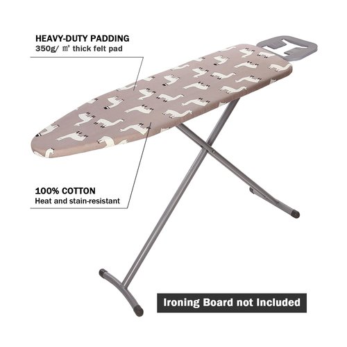 Ironing Board Cover and Pad Standard Size 15" x 54",3 Pairs of Hook and Loop Fastener Straps,Elastic Edges,Cotton Iron Board Cover with Scorch Resistant Thick Padding(Alpaca)