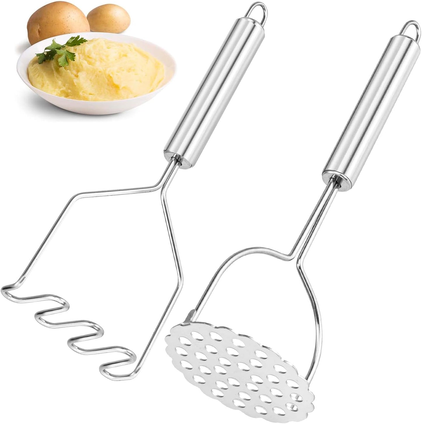Skiennix Potato Smasher - Stainless Steel Masher for Perfectly Mashed Potatoes & Avocados | 2 Pcs Set