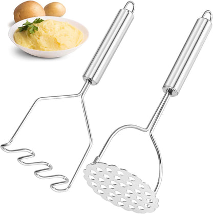 Skiennix Potato Smasher - Stainless Steel Masher for Perfectly Mashed Potatoes & Avocados | 2 Pcs Set