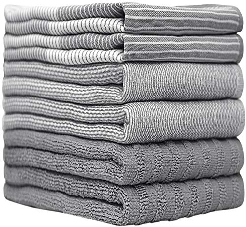 Premium Kitchen,Hand Towels (20”x 28”, 6 Pack) Large Cotton, Dish, Flat & Terry Towel Highly Absorbent Tea Towels Set with Hanging Loop Gray