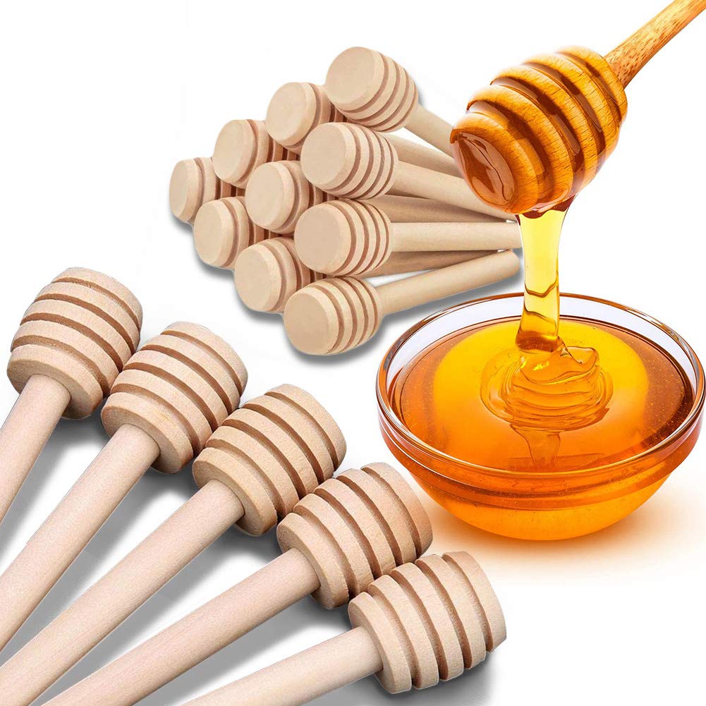 Premium 50-Pack 3 Inch Mini Wooden Honey Dipper Stick, Individually Wrapped,Pefect for Wedding Shower Party Favors Honey Jar spoon or Honey Wands mini