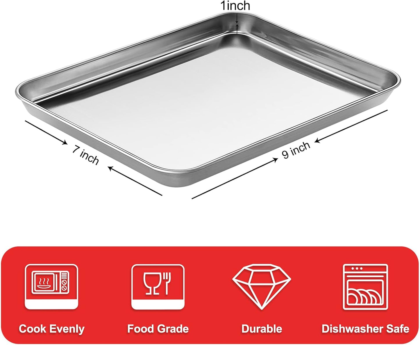 Skiennix Stainless Steel Baking Sheet - Non-Toxic Cookie Tray | 9 x 7 Inch, Easy Clean & Dishwasher Safe