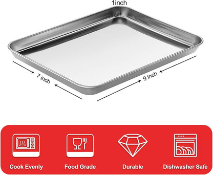 Skiennix Stainless Steel Baking Sheet - Non-Toxic Cookie Tray | 9 x 7 Inch, Easy Clean & Dishwasher Safe