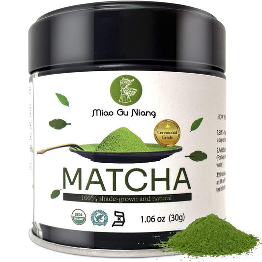 Miao Gu Niang Ceremonial Grade Organic Matcha Green Tea Powder 30g, Authentic China First Harvest Ceremonial Grade Matcha Green Tea Powder - 1.06oz (Ceremonial Grad)