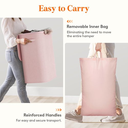 Lifewit 85L Large Laundry Basket with Lid, Laundry Hamper with Plastic Handles and Removable Bag, Foldable Tall Dirty Clothes Hampers for Laundry for Laundry Room, Bedroom, Bathroom, Dorm, Pink
