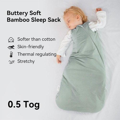BubblePanda Bamboo Sleep Sack - Soft & Lightweight 0.5 Tog for Toddlers 12-18 Months | 2-Way Zipper Design
