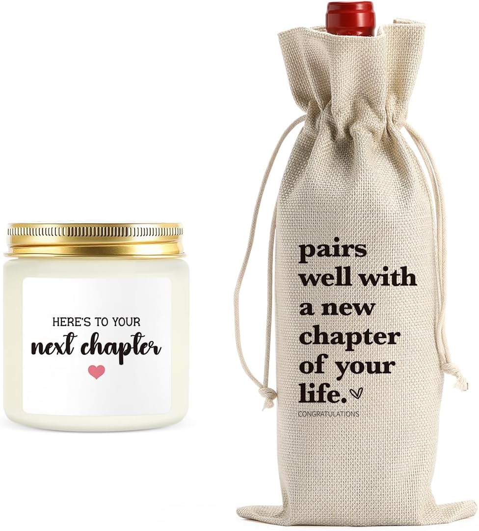 New Chapter Wine Bag Scented Candles Set New Beginnings Gifts for Women Men Farewell Gifts for Friends Going Away Gifts for Coworkers Women Men Moving Away Gifts for Friends New Teacher Gifts