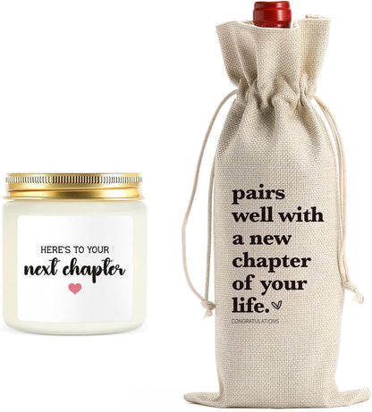 New Chapter Wine Bag Scented Candles Set New Beginnings Gifts for Women Men Farewell Gifts for Friends Going Away Gifts for Coworkers Women Men Moving Away Gifts for Friends New Teacher Gifts