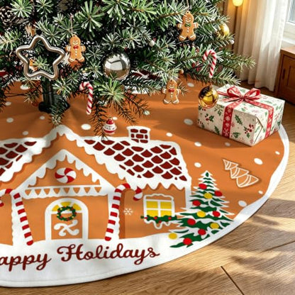 48 Inch Christmas Tree Skirt with Gingerbread House Design - Festive Holiday Decor