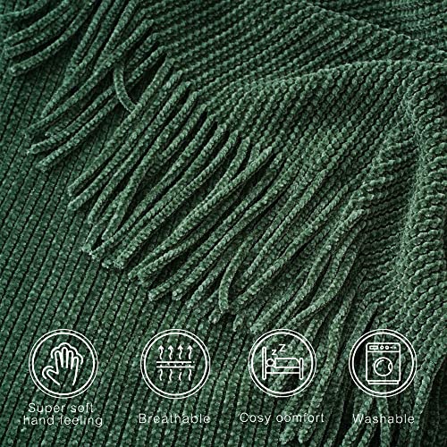 Dark Green Throw Blanket for Couch 60x80 Inches - Soft Farmhouse Style Bed Cover