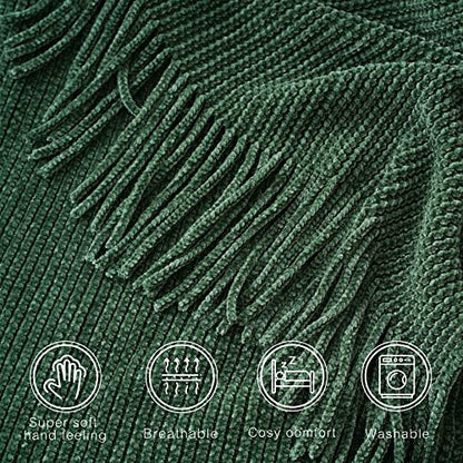 Dark Green Throw Blanket for Couch 60x80 Inches - Soft Farmhouse Style Bed Cover