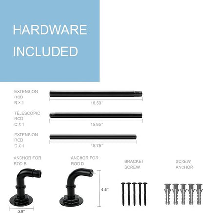 Byondeth Blackout Curtain Rod - Adjustable 16 to 45 Inches | 1 Inch Diameter, Black Finish