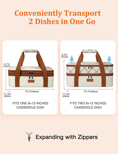 Vuudh Expandable Casserole Carrier - Double Decker Insulated Tote for Hot & Cold Dishes | Perfect for Picnics & Potlucks