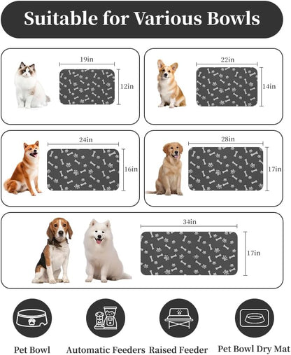 MontVoo Dog Food Mat - Quick Dry Pet Feeding Mat for Messy Drinkers | 12" x 19" Dark Grey