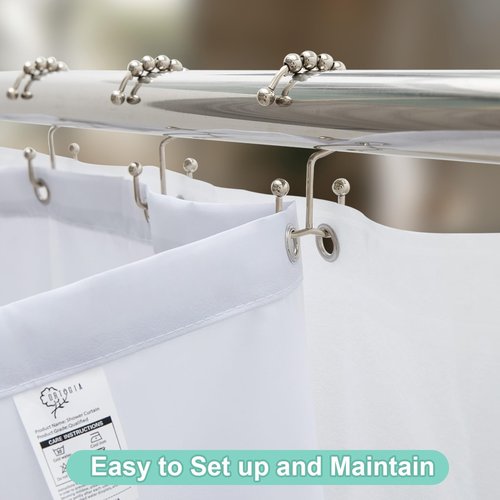ORTIGIA 3 in 1 Waterproof Shower Curtain and Clear PEVA Liner Set with 12 Double Sided Metal Shower Curtain Hooks, Black Misty Forest Tree Soft Fabric Shower Curtain for Bathroom - 72 Wx72 L