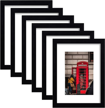 PWTAKO 8x10 Picture Frame Set of 6, Display Pictures 5x7 with Mat or 8x10 Without Mat for Wall Mounting or Table Top Display,Black