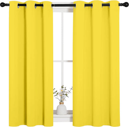 NICETOWN Thermal Insulated Bedroom Curtain Panels - Solid Grommet Drapes, Bright Yellow, 34x45 Inch (1 Pair)